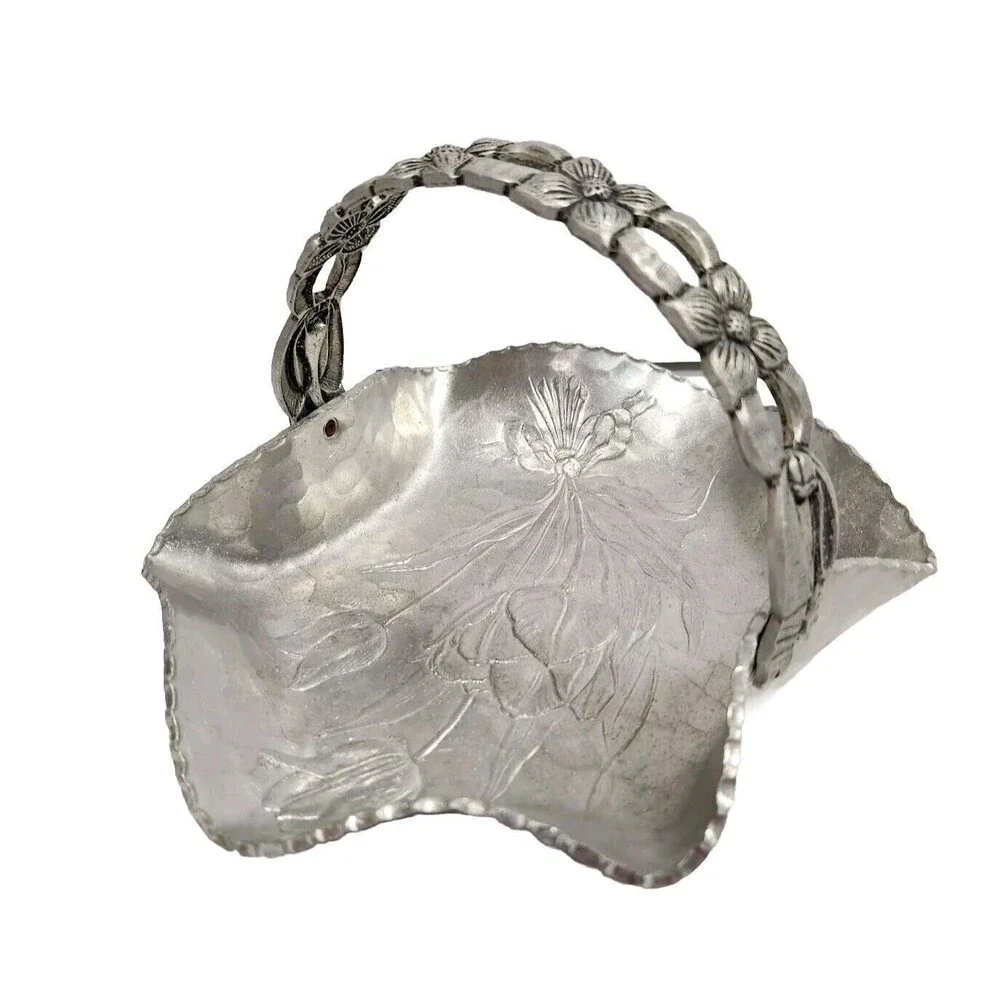 Hand Wrought Creations by Rodney Kent Hammered Aluminum Basket W/Tulips #429